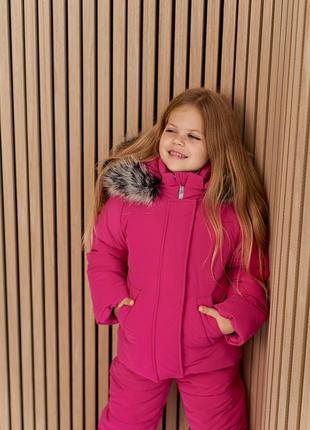 Зимовий костюм для дівчинки рожевий з хутром натуральним до -30 морозу4 фото