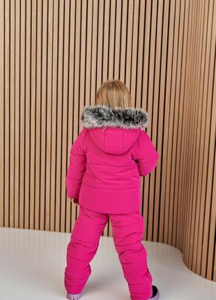 Зимовий костюм для дівчинки рожевий з хутром натуральним до -30 морозу5 фото