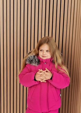Зимовий костюм для дівчинки рожевий з хутром натуральним до -30 морозу7 фото