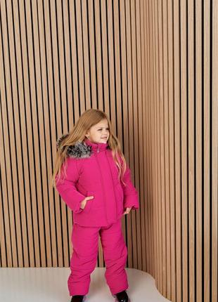 Зимовий костюм для дівчинки рожевий з хутром натуральним до -30 морозу9 фото