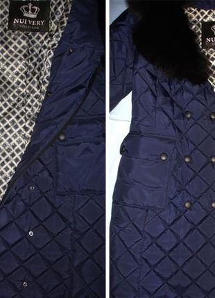 Пальто айлин синее nui very размер 48 / 14 куртка парка пальто с натуральным мехом зимнее  синее4 фото