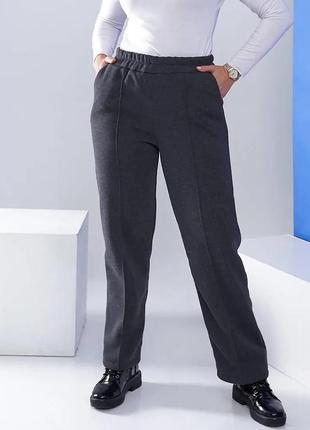 Жіночі зимові теплі темно-сірі штани прямі на флісі великі розміри6 фото