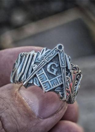Кольцо мужское стальное перстень печатка masonic lodge из медицинской нержавеющей стали 316l 96 фото