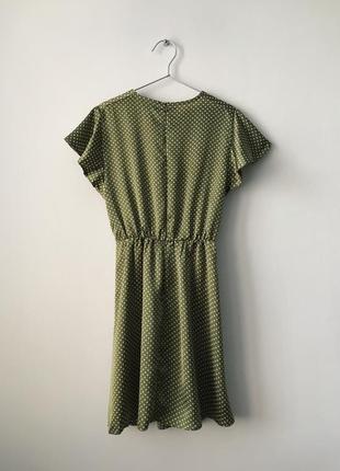 Фисташковое шелковое платье в горошек ax paris сатиновое платье на запах фисташкового цвета5 фото