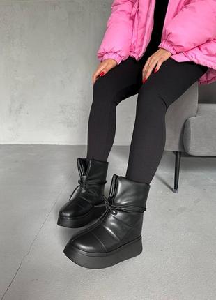 Ботинки женские дутые кожаные зимние, натуральная кожа, на меху, дутики, черные7 фото