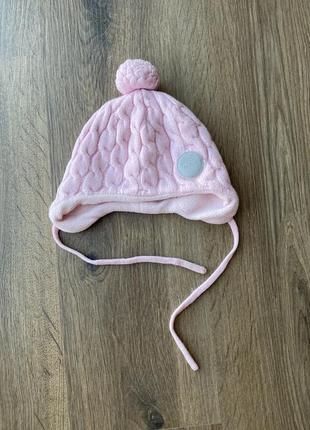 Тепла вовняна зимова рожева шапка на зав’язках reima1 фото