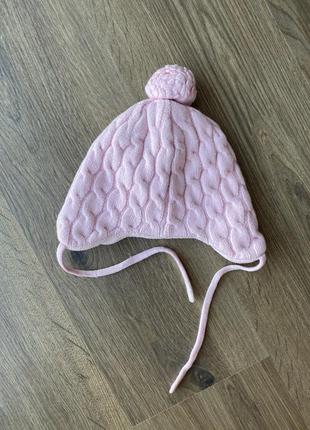 Тепла вовняна зимова рожева шапка на зав’язках reima5 фото