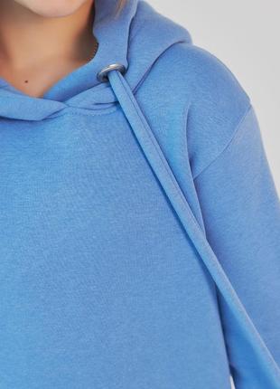 Платье - худи детское теплое с капюшоном из  турецкой ткани на хлопковой основе на флисе, голубое4 фото