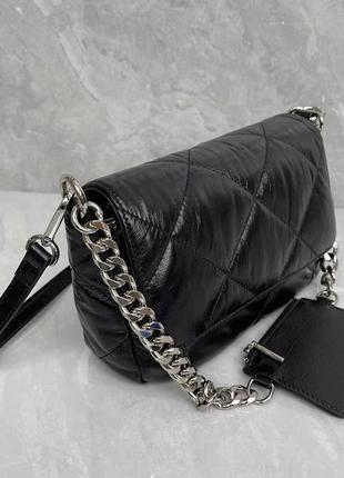 Женская кожаная черная стеганая сумка6 фото
