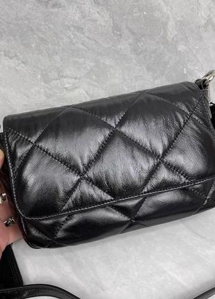 Женская кожаная черная стеганая сумка5 фото
