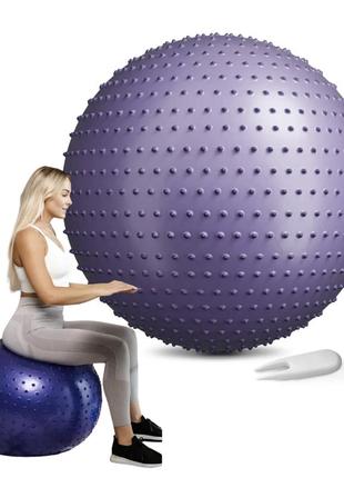 Фітбол масажний hop-sport 65 см фіолетовий + насос, м'яч для фітнесу фітбол