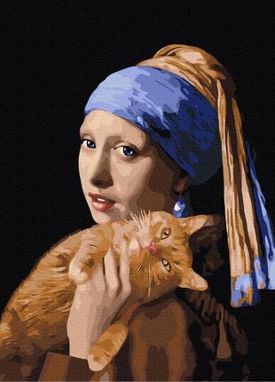Премиум картина по номерам 40х50 на деревянном подрамнике "девушка с рыжим котом" pbs51581