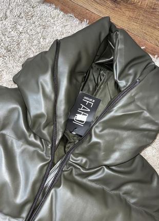 Дутая короткая кожаная куртка пуховик зимняя курточка4 фото