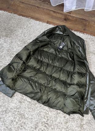 Дутая короткая кожаная куртка пуховик зимняя курточка5 фото