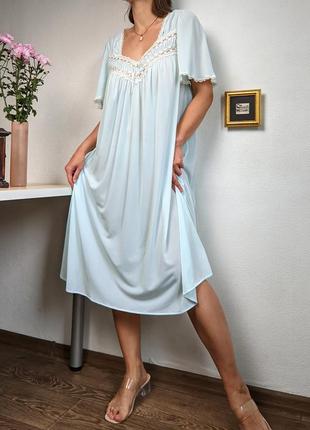 Сорочка ночнушка платье для дома голубое сна кружево миди винтажное2 фото