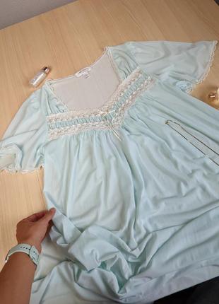 Сорочка ночнушка платье для дома голубое сна кружево миди винтажное4 фото