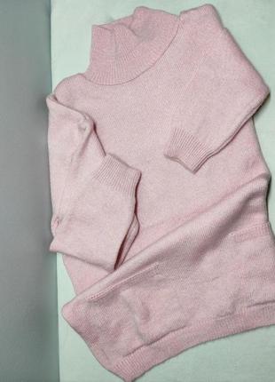 Cвитер вязаный женский тёплый цвет пудра over size свободного фасона со стойким воротником и карманами5 фото
