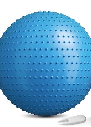 Фітбол масажний hop-sport 65 см блакитний + насос, м'яч для фітнесу фітбол2 фото