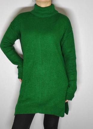 Туника свитер вязаный женский тёплый  over size свободного фасона со стойким воротником
