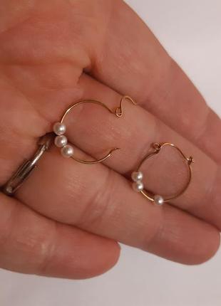 Серьги кольца на застежках, искусственные жемчужины3 фото