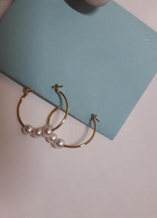 Серьги кольца на застежках, искусственные жемчужины2 фото