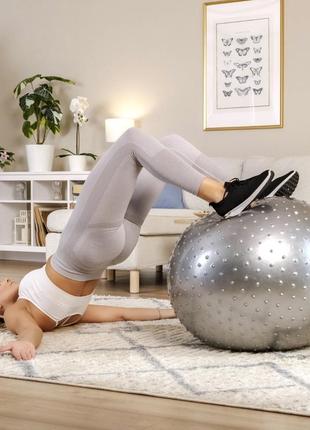 Фітбол масажний hop-sport 65 см сріблястий + насос6 фото