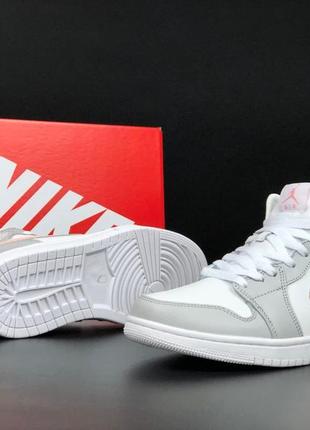 Жіночі черевики nike air jordan 1 mid grey pink / жіночі зимові черевики nike jordan mid light grey shell pink / зимові черевики на кожен день3 фото