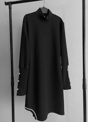 Детское вечернее черное платье для девочки подростка стильный рубчик на байке стрейч1 фото