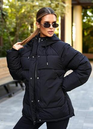 Теплая зимняя стеганая куртка с капюшоном фабричный китай, женская куртка зима на халофайбери2 фото