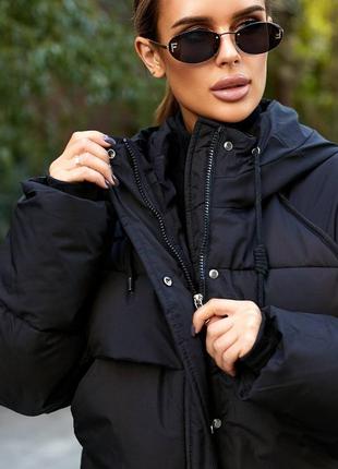Теплая зимняя стеганая куртка с капюшоном фабричный китай, женская куртка зима на халофайбери3 фото