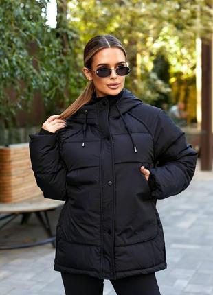 Теплая зимняя стеганая куртка с капюшоном фабричный китай, женская куртка зима на халофайбери7 фото