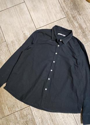 Рубашка черная оверсайз прямая крой хлопок классика сорочка чорна оверсайз2 фото