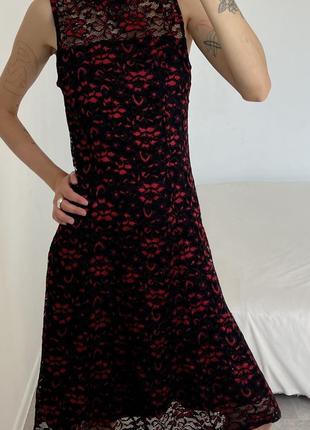 Черное красное винтажное кружевное платье5 фото