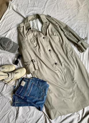 Немецкий винтажный плащ тренч бежевый серый оверсайз прямой3 фото