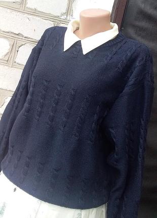 Le minor шерстяной плотный свитер в косы синий рубчик франция4 фото