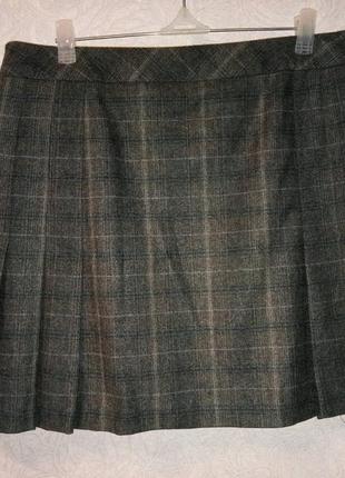 Спідниця в клітку плісе шотландка на запах на ремінцях сіра шерсть 14uk10 фото