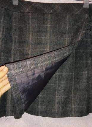 Спідниця в клітку плісе шотландка на запах на ремінцях сіра шерсть 14uk2 фото