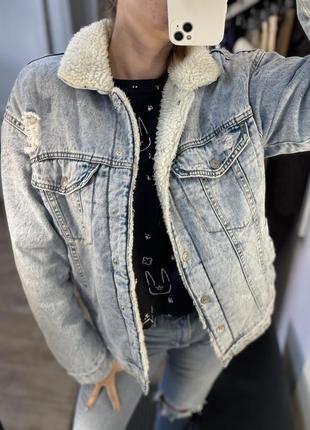 Джинсовка утеплена zara mango h&amp;m джинсовая куртка женская на меху3 фото