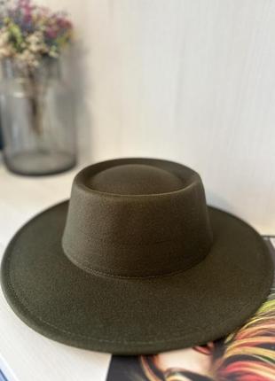 Стильная  фетровая шляпа широкополая шоколадный 56-59р (948)8 фото