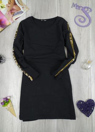 Чёрное платье с длинным рукавом с лампасами true spirit размер м