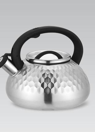 Чайник со свистком 3 л из нержавеющей стали maestro mr-1309-black чайник для индукционной плиты чайник8 фото