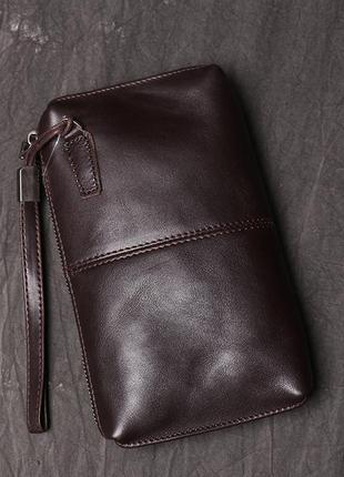 Мужской кожаный клатч кошелек на молнии, портмоне натуральная кожа8 фото