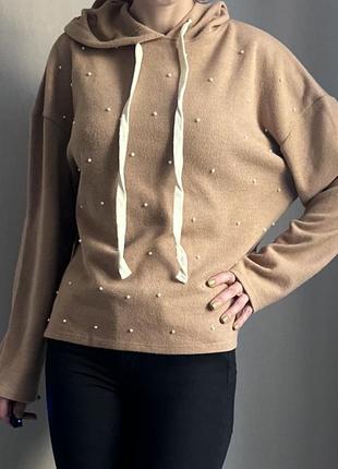 Худи с жемчужинами жемчугом бусинами zara