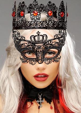 Женская карнавальная маска на глаза корона  чёрный ( 190 008 )