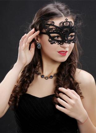 Жіноча карнавальна маска на очі корона чорний ( 190 008 )6 фото