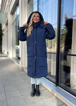 Удлиненная зимняя куртка оверсайз с капюшоном на зиму, женская длинная куртка на силиконе 250