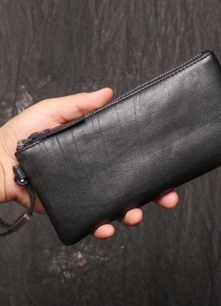 Чоловічий шкіряний клатч гаманець натуральна шкіра, чоловіче чорний портмоне