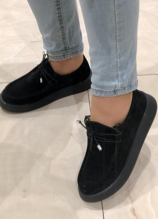 Женские замшевые туфли на низком ходу черные мокасины со шнуровкой 28449 mario muzi 29388 фото
