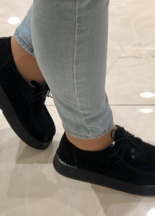 Женские замшевые туфли на низком ходу черные мокасины со шнуровкой 28449 mario muzi 29383 фото