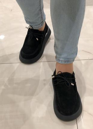 Женские замшевые туфли на низком ходу черные мокасины со шнуровкой 28449 mario muzi 29386 фото